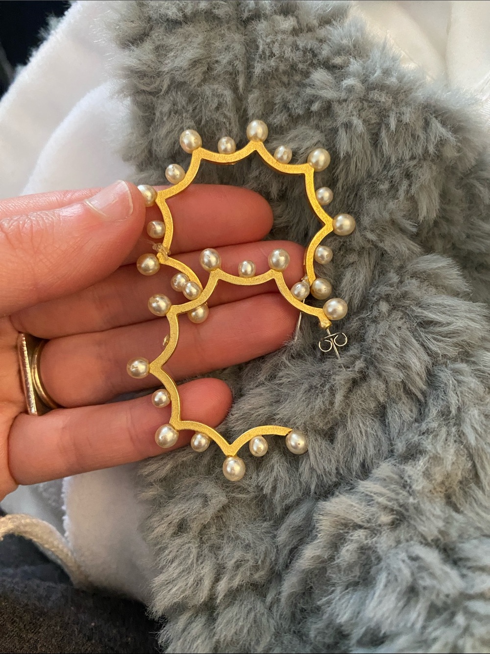 Gold Pearl-Accented Hoop Earrings